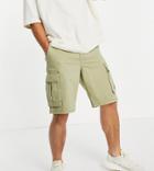 New Look Loose Fit Twill Cargo Shorts In Khaki-green