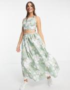 Asos Design Cotton Poplin Tie Wrap Around Midi Sundress In Tropical Print-multi