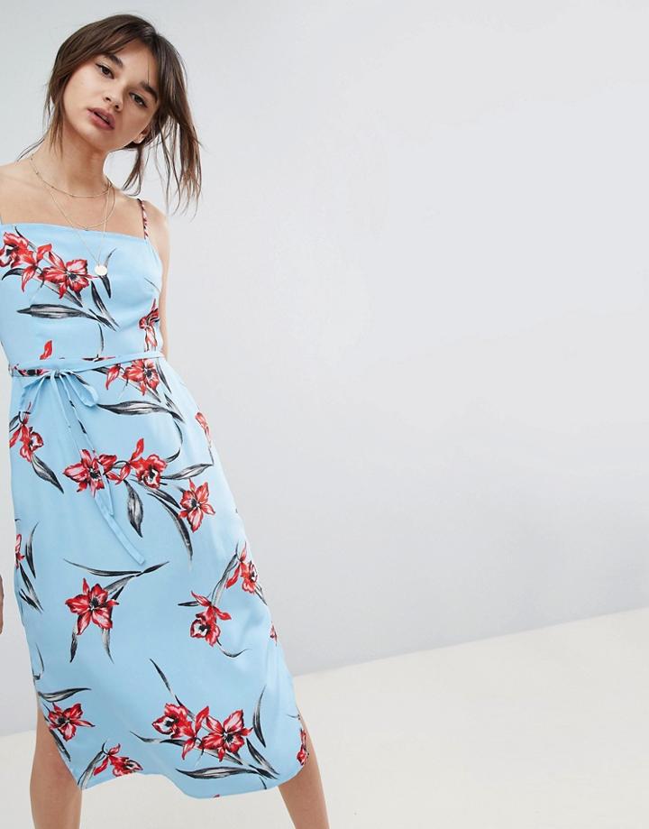 Neon Rose Cami Midi Dress In Floral - Blue