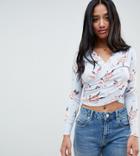 Asos Design Petite Crop Wrap Top In Floral Print-multi
