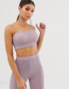 Asos Design Two-piece Cami Crop Top In Lilac Glitter Fabric - Purple