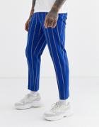 Asos Design Skinny Crop Smart Pants In Blue Stripe