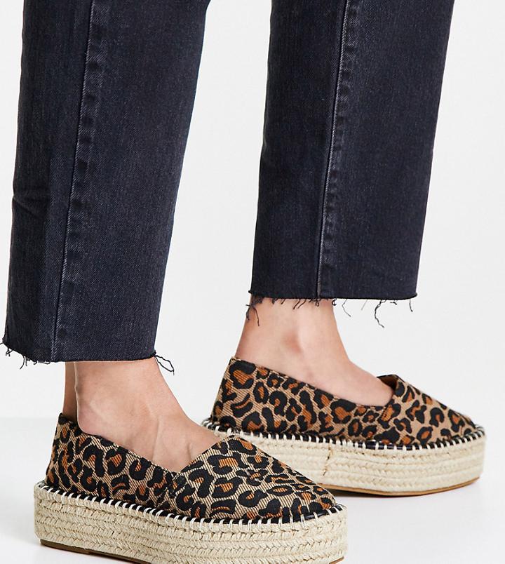Asos Design Wide Fit July Flatform Espadrilles In Leopard-multi