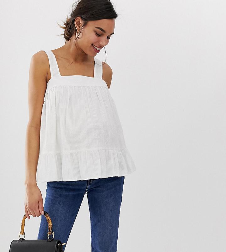 Asos Design Maternity Square Neck Cami In Seersucker Sun Top-white