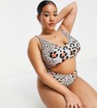We Are We Wear Plus Eco Mix And Match Toni Plunge Crop Bikini Top In Animal Print-multi