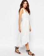 Vila Folk Tie Waist Midi Dress - Snow White