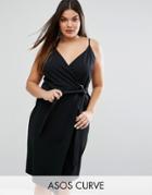 Asos Curve Midi Wrap Dress In Crepe With Ring Detail - Black