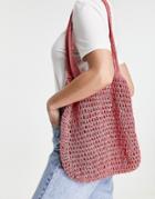 Asos Design Crochet Shopper Bag In Pink