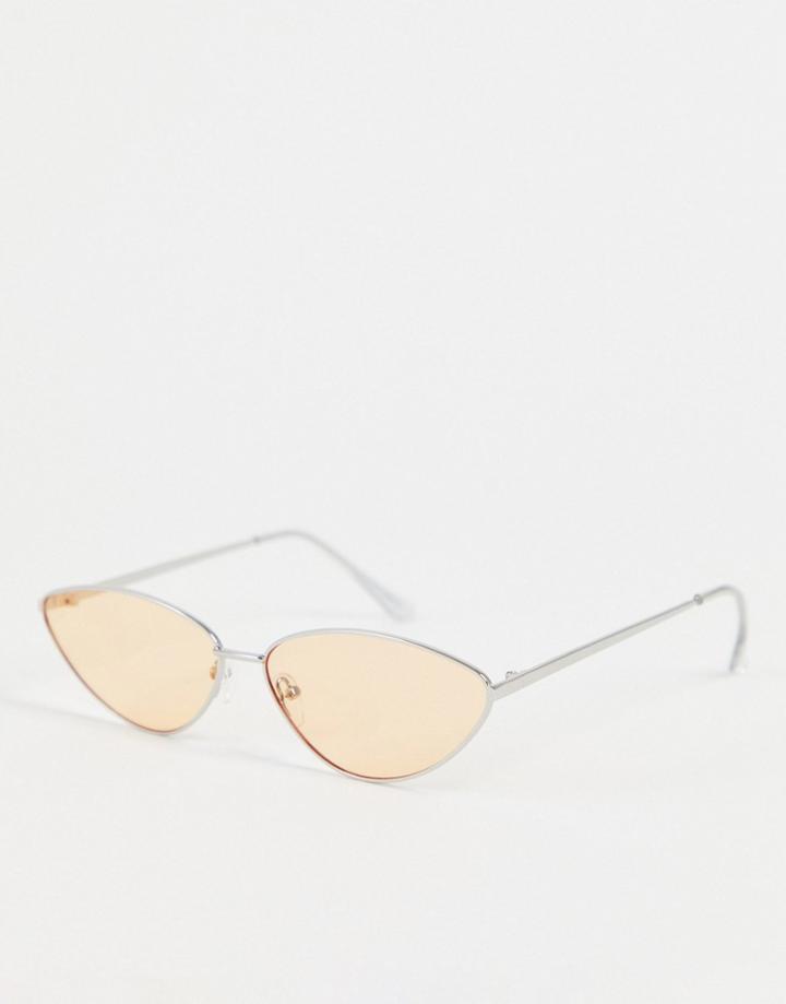 Jeepers Peepers Cat Eye Sunglasses With Silver Frames And Pale Orange Lens