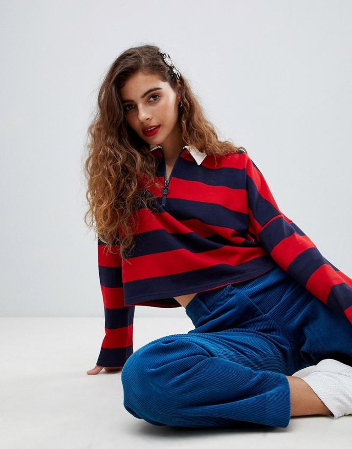 Monki Turtleneck Cropped Top In Red And Navy Stripe - Multi