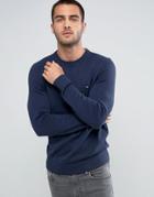 Tommy Hilfiger Sweater With Flag Logo In Navy Cotton - Navy