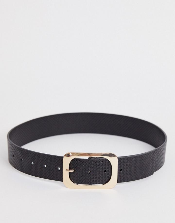 Asos Design Shiny Snake Effect Waist And Hip Belt In Black