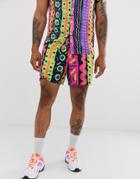 Asos Design Two-piece Slim Shorter Shorts With Neon Abstract Design - Navy