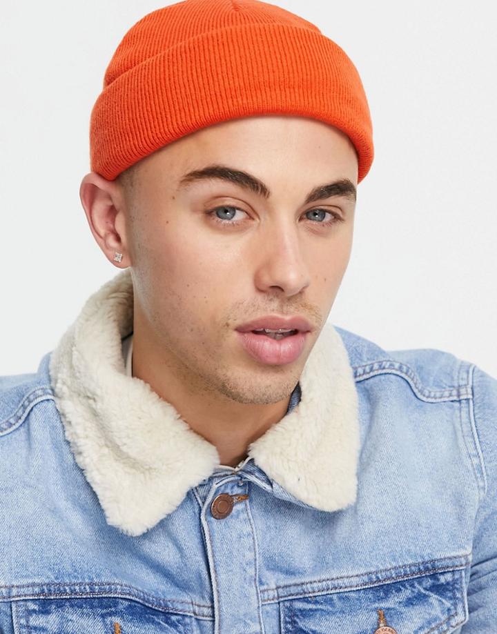 Asos Design Mini Fisherman Beanie In Bright Orange