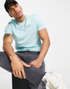 Asos Design T-shirt With Roll Sleeve In Light Blue-blues
