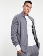Asos Design Oversized Track Jacket In Charcoal Gray - Part Of A Set-multi