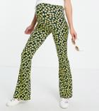 Asos Design Maternity Over The Bump Flare Pant In Yellow Floral Ditsy Print-multi