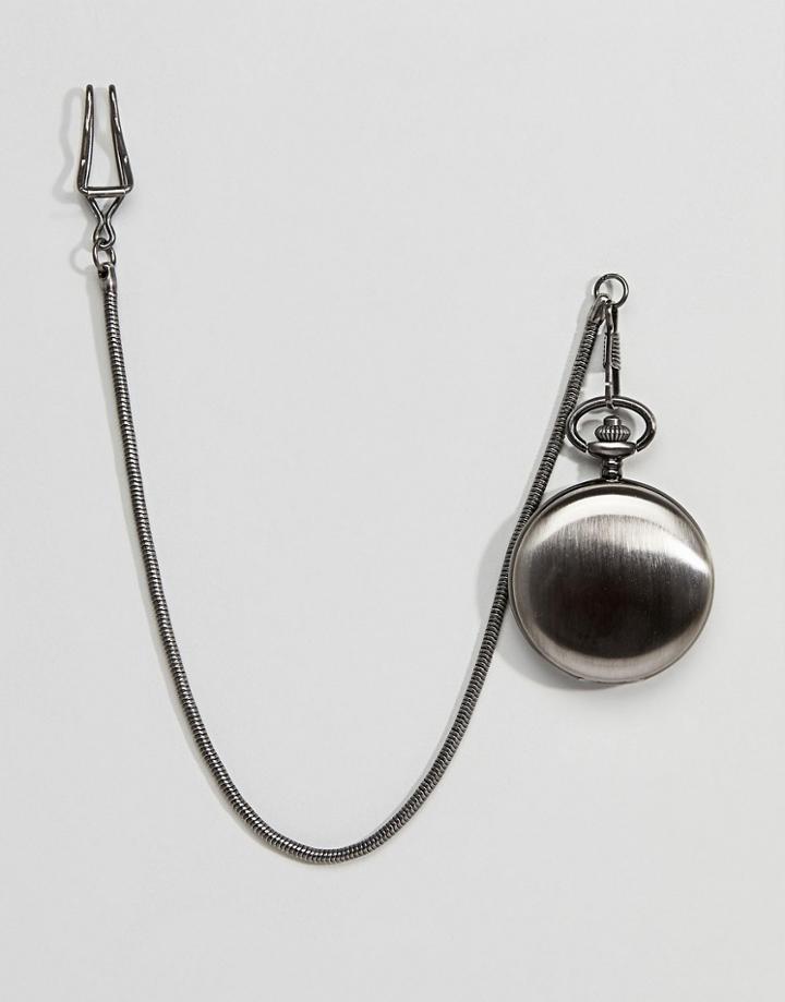 Asos Pocket Watch In Burnished Silver - Silver