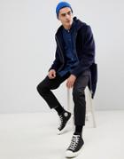 Asos Design Wool Mix Hooded Overcoat In Navy