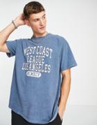 New Look T-shirt With West Coast Print In Overdye Blue-blues