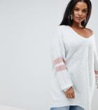 Micha Lounge Curve Oversized Sweater With Stripe Sleeve Detail - Gray