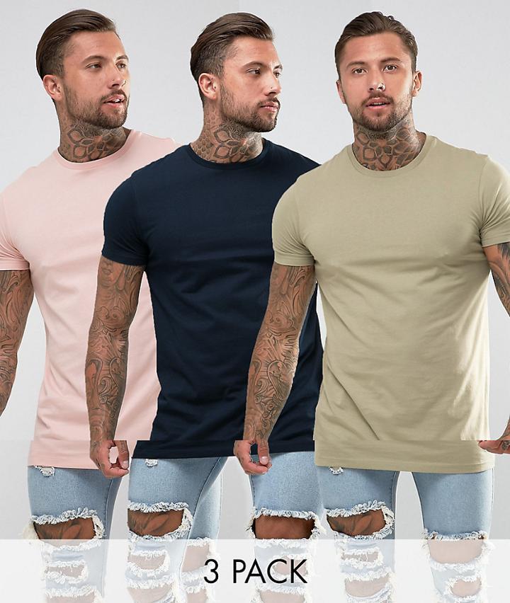 Asos Design Super Longline T-shirt 3 Pack Multipack Saving - Multi