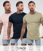 Asos Design Super Longline T-shirt 3 Pack Multipack Saving - Multi