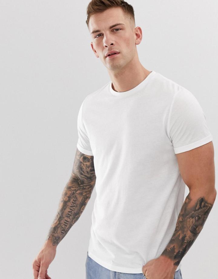 Asos Design Recycled T-shirt With Crew Neck And Roll Sleeve In White - White