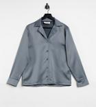 Collusion Satin Revere Oversized Shirt In Silver - Part Of A Set-gray