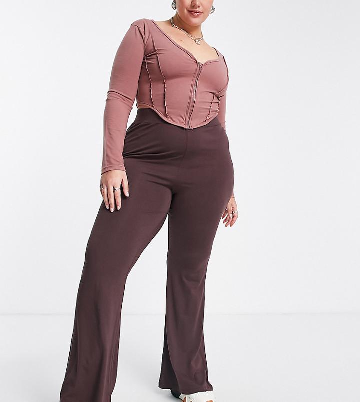 Asos Design Curve Wide Leg Pant In Brown