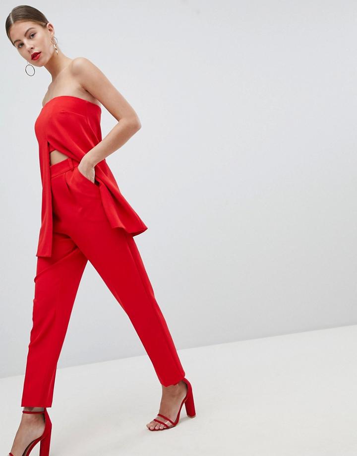 Missguided Peace And Love Tapered Pants - Red