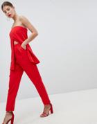 Missguided Peace And Love Tapered Pants - Red