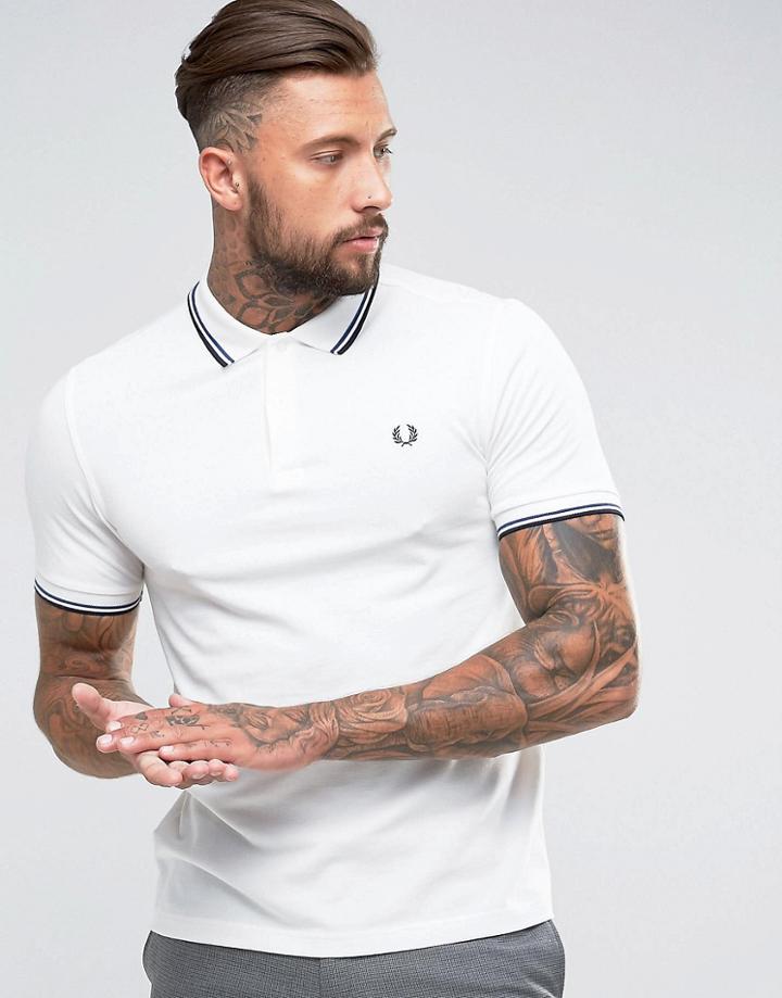 Fred Perry Slim Fit 2 Color Tipped Polo In Snow White - White