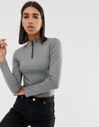 Asos Design Top With Zip In Gray - Gray