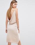 Club L Slinky Wrap Front Dress With Cowl Back - Pink