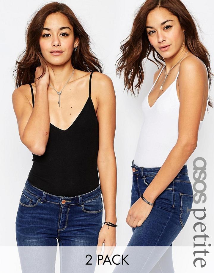 Asos Petite Cami Body In Rib 2 Pack - White