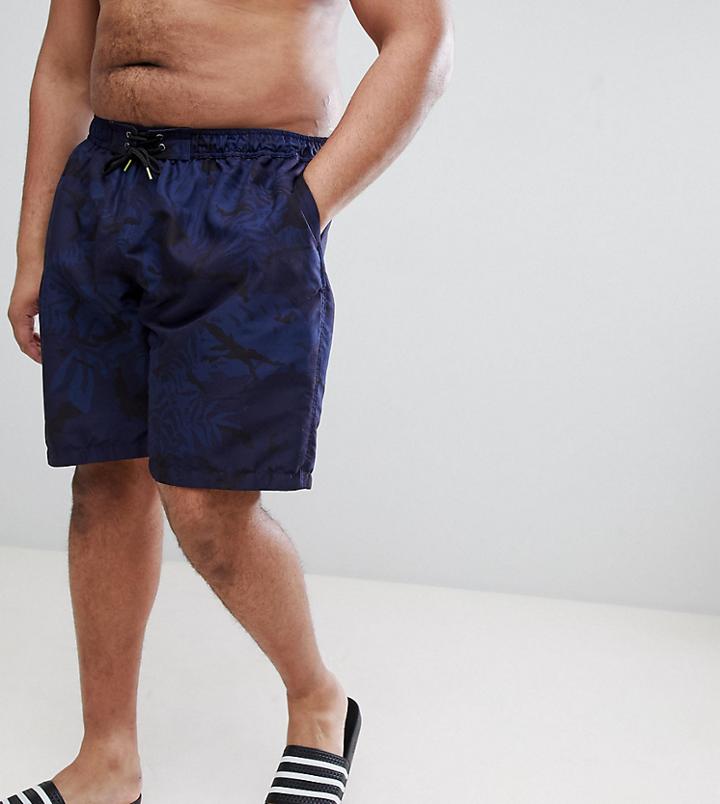 Replika Swim Short With Hibiscus Print - Navy