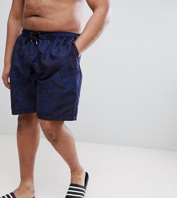 Replika Swim Short With Hibiscus Print - Navy
