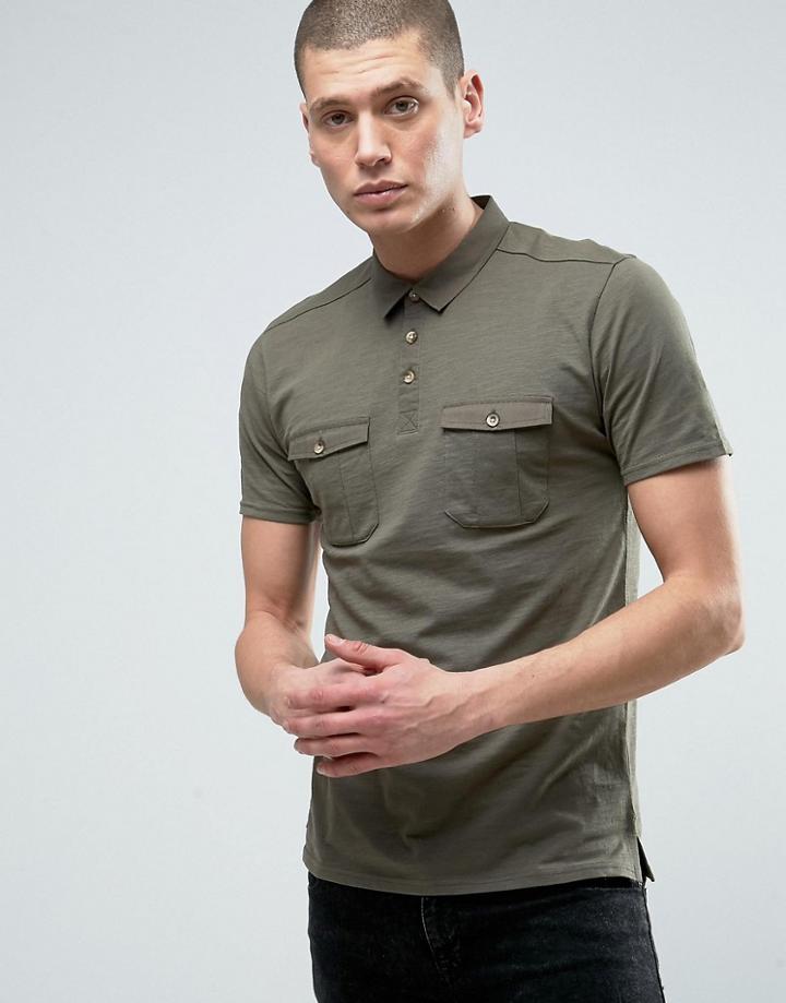 Threadbare Military Polo - Green