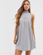 Asos Design High Neck Mini Sleeveless Smock Dress-gray