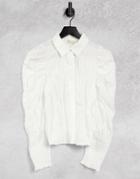 Ghospell Textured Shirt With Puff Sleeves In Off White