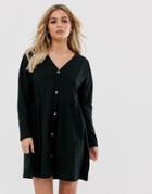 Asos Design Smock Side Button Through Dress - Black