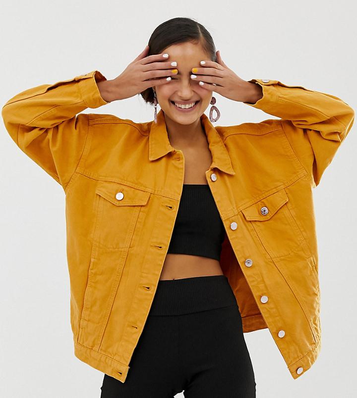 Monki Oversized Denim Jacket With Organic Cotton In Mustard-yellow