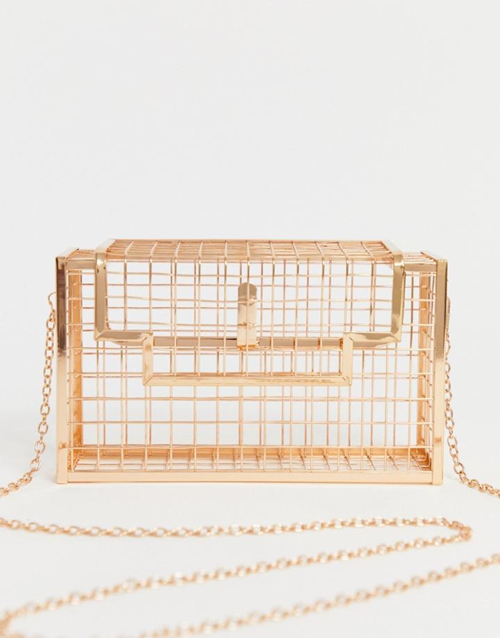 Asos Design Rose Gold Caged Box Bag - Gold