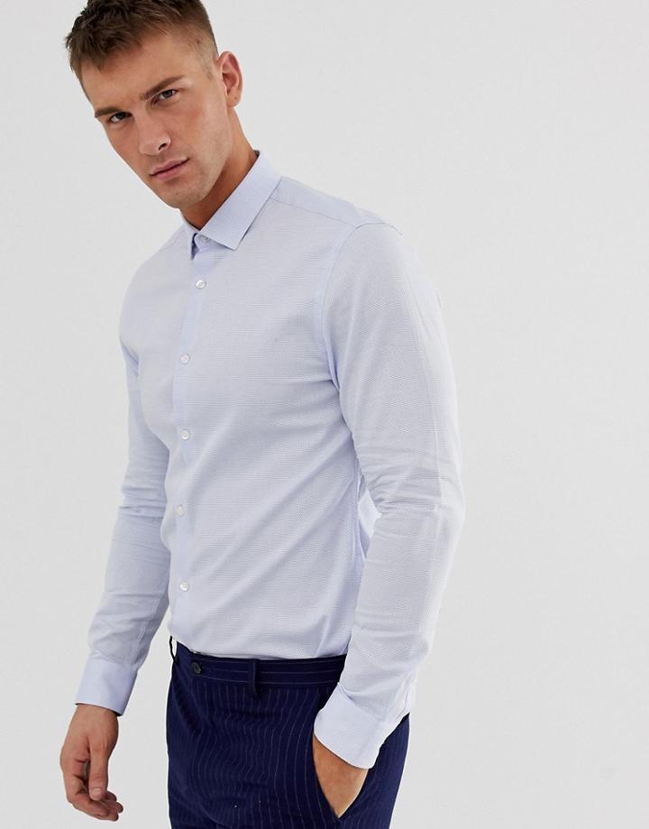Moss London Skinny Fit Shirt In Blue Dobby - Blue