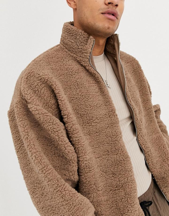 Asos Design Oversized Track Top In Brown Borg