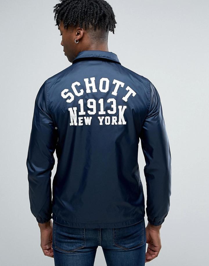 Schott Coach Jacket Back Logo In Navy - Navy