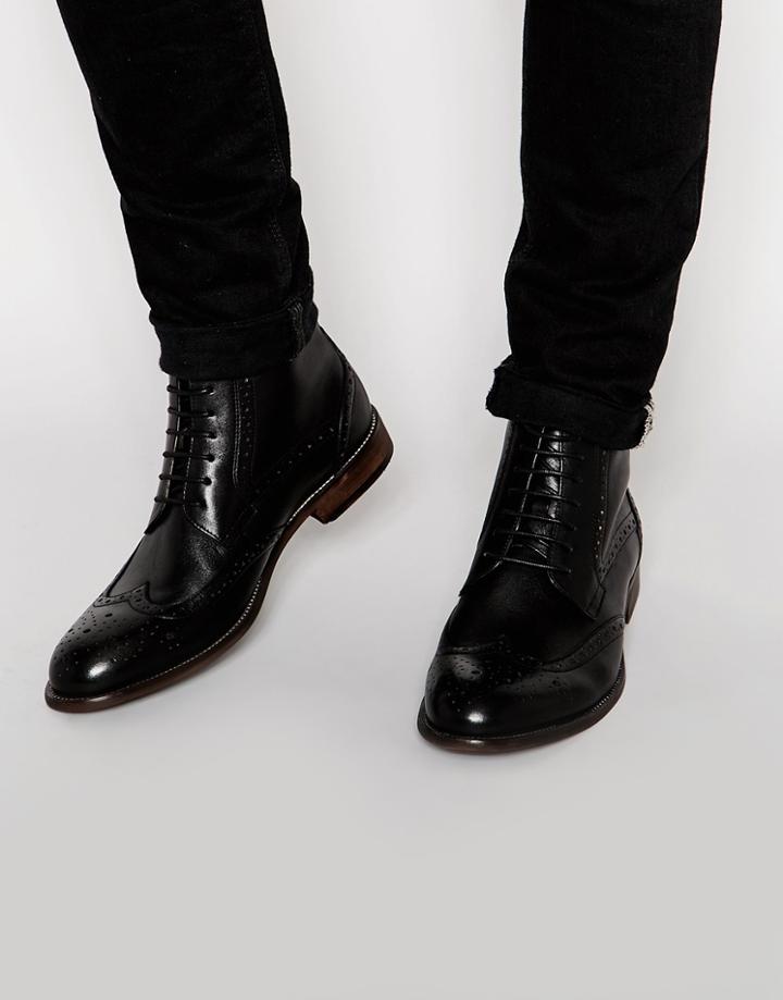 Standard Fortyfive Leather Brogue Boots - Black
