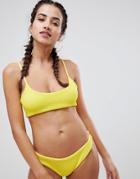 Prettylittlething Crinkle Bikini Top - Yellow