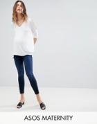 Asos Maternity Ridley High Waist Skinny Jeans In Vivienne Blue Black Wash With Under The Bump Waistband - Blue